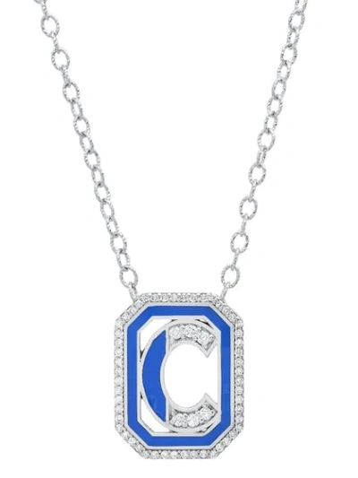 Shop Colette 18kt White Gold Gatsby C Initial Diamond And Enamel Necklace In Silver