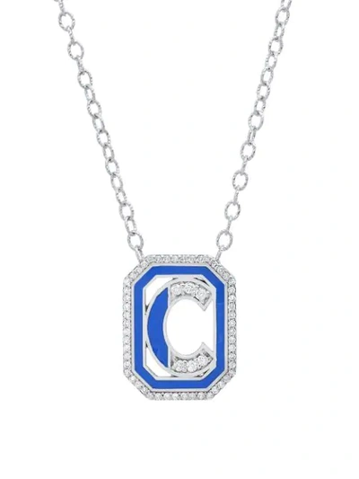 Shop Colette 18kt White Gold Gatsby C Initial Diamond And Enamel Necklace In Silver