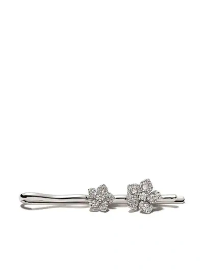 Shop David Morris 18kt White Gold Diamond Miss Daisy Double Flower Hairpin