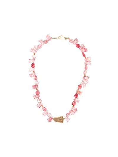 Shop Apples & Figs Sea And Shell Gold-plated Quartz Necklace In Pink