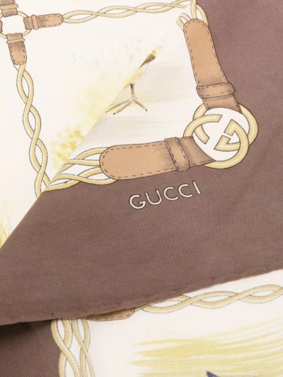 Pre-owned Gucci 1970s Wildflow Print Scarf In Neutrals