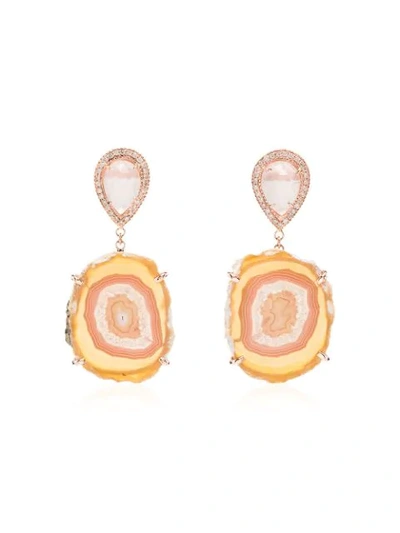 Shop Jacquie Aiche 14kt Gold Agate Quartz Teardrop Earrings In Rose Gold