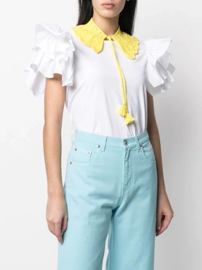 Shop Msgm Crochet Cotton Collar In Yellow