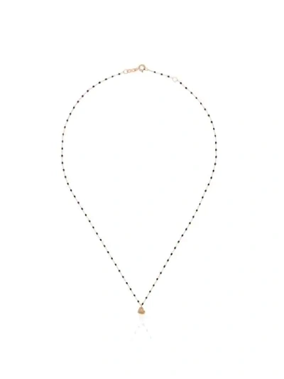 Shop Gigi Clozeau 18kt Gold Heart Charm Beaded Necklace In R20 Black Rose Gold