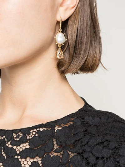Shop Oscar De La Renta Pearl And Crystal Drop Earrings In Gold