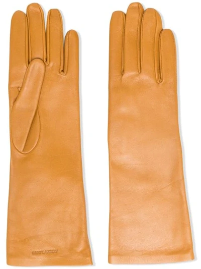 Shop Saint Laurent Logo-debossed 5-finger Gloves In Neutrals