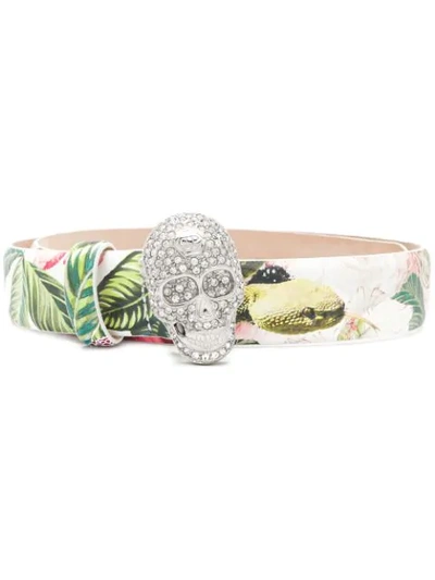 Shop Philipp Plein Floral-print Buckled Belt In White