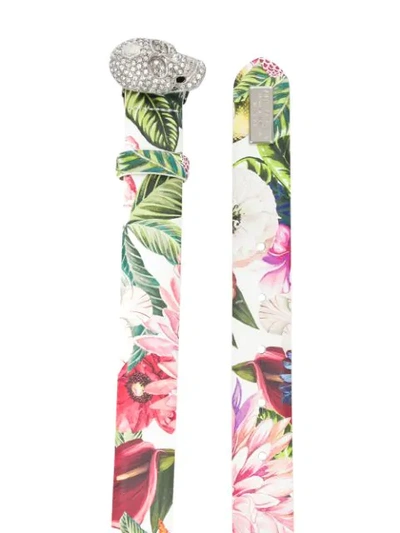 Shop Philipp Plein Floral-print Buckled Belt In White