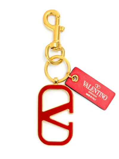 Shop Valentino Vlogo Charm Keychain In Red