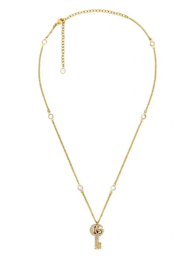 Shop Gucci Double G Crystal-embellished Key Necklace In Gold