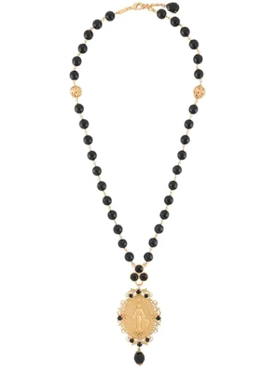 Shop Dolce & Gabbana Beaded Pendant Necklace In Black
