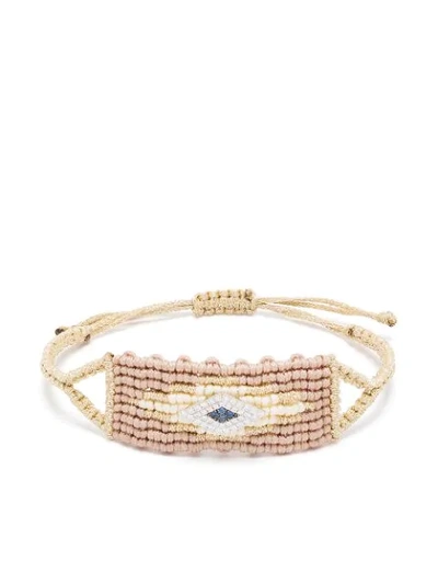 Shop Diane Kordas 14kt Yellow Gold Diamond Sapphire Evil Eye Woven Bracelet In Silver