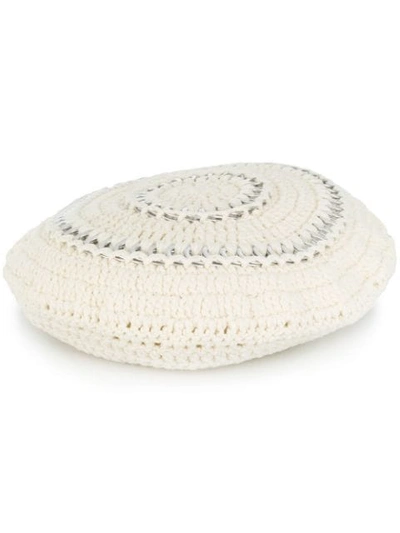 Shop Ganni Ring Detail Knitted Beret In Neutrals