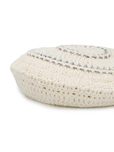 Shop Ganni Ring Detail Knitted Beret In Neutrals