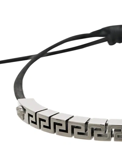 Shop Versace Greca Drawstring Bracelet In Silver