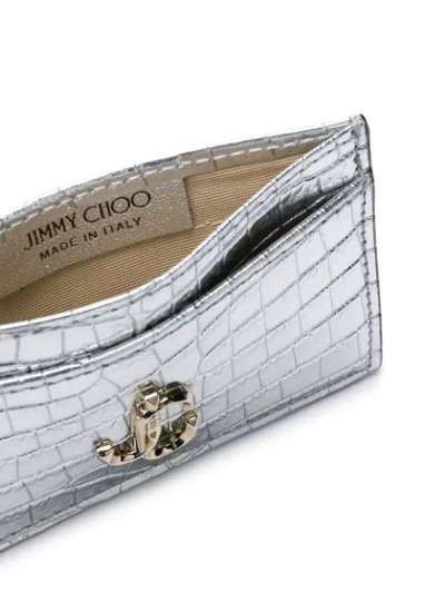Shop Jimmy Choo Umika Crocodile-effect Cardholder In Silver