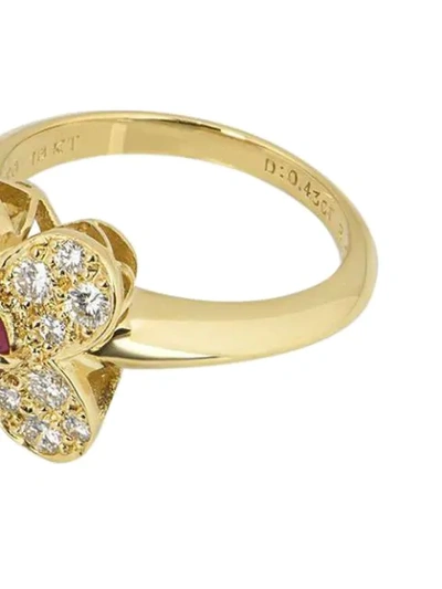 Pre-owned Van Cleef & Arpels  18kt Yellow Gold Ruby Diamond Alhambra Ring In Red