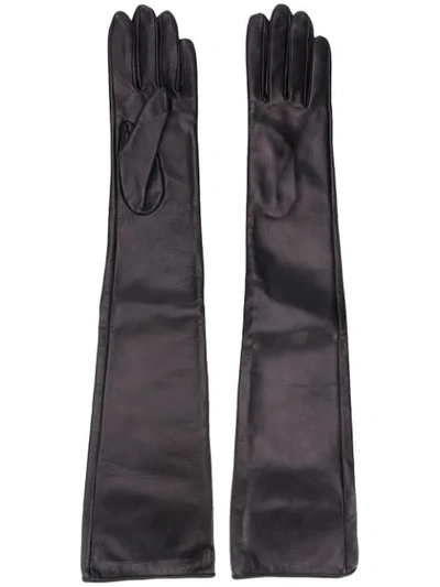 Shop Manokhi Long Textured Style Gloves In Black