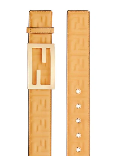 Shop Fendi Embossed Logo Monogram Buckle Belt In Neutrals
