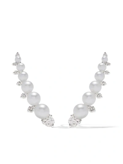 Shop Annoushka 18kt White Gold Diamonds & Pearls Ear Pins In 18ct White Gold