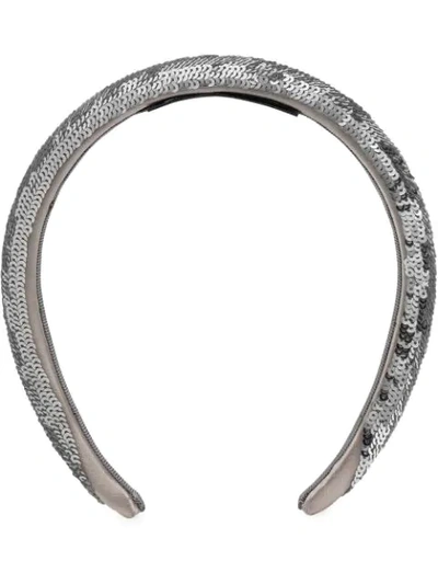 Shop Gucci Sequinned Headband In Grey