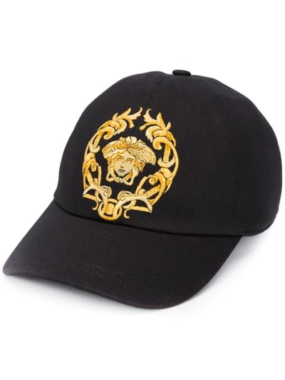 Shop Versace Medusa Motif Cap In Black