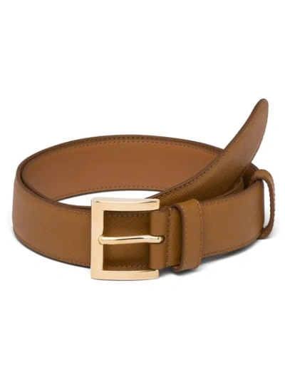 Shop Prada Classic Slim Belt In Brown