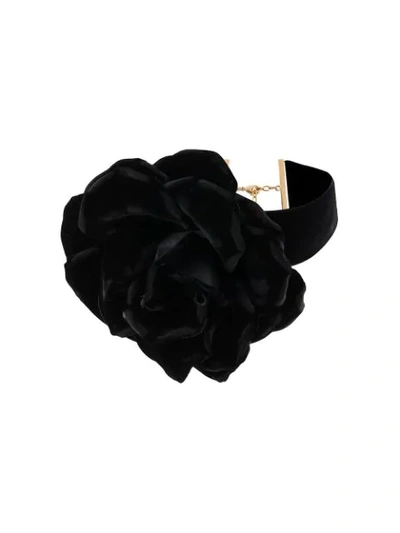 Shop Saint Laurent Rose-motif Choker Necklace In Black