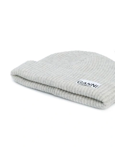 Shop Ganni Ribbed-knit Hat In Grey