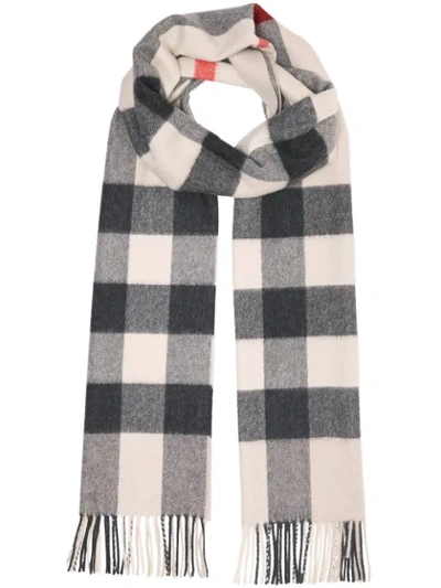 Shop Burberry Check Cashmere Scarf In Grey ,black