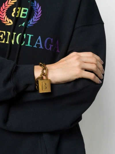 Shop Balenciaga Lock Chain Bracelet In Gold