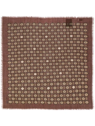 Shop Saint Laurent Monogram Vintage-print Frayed Scarf In Brown