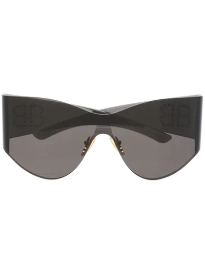 Shop Balenciaga Bb0122s Oversized Mask Sunglasses In Black