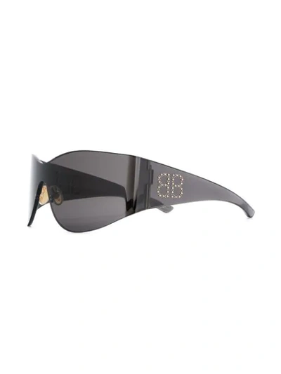 Shop Balenciaga Bb0122s Oversized Mask Sunglasses In Black