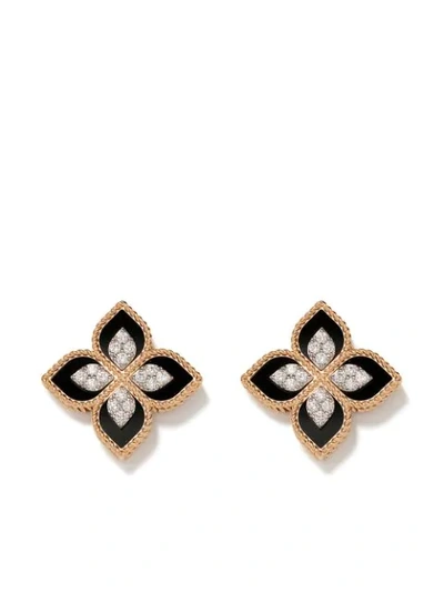 Shop Roberto Coin 18kt Rose Gold Diamond Princess Flower Earrings In Rg