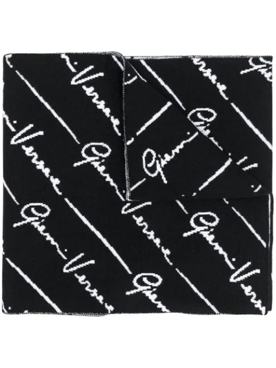 Shop Versace Signature Greca Intarsia Scarf In Black
