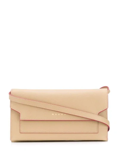 Shop Marni Bellows Leather Shoulder Strap Wallet In Neutrals