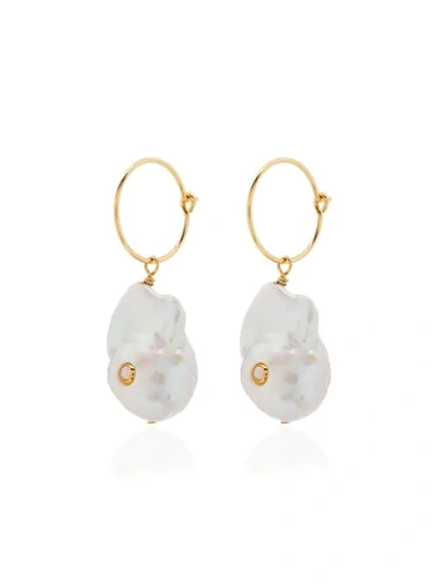 Shop Anni Lu Pearl-embellished Hoop Earrings In White