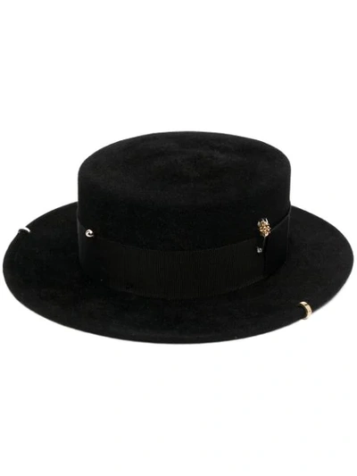 Shop Ruslan Baginskiy Chain-embellished Boater Hat In Black