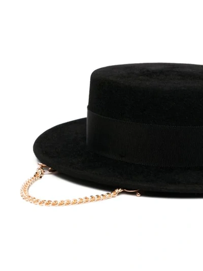 Ruslan Baginskiy Chain Strap Felt Canotier Hat In Black