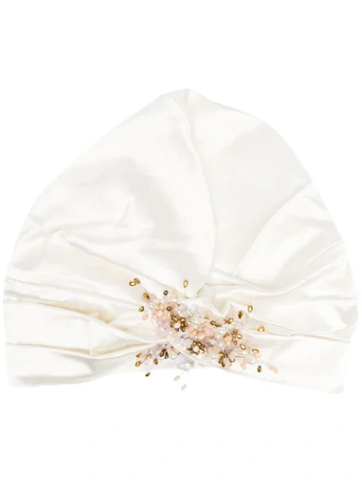 Shop Mary Jane Claverol Sabrosa Embellished Turban Hat In White