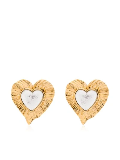 Shop Saint Laurent Héritage Radiating Heart Earrings In Gold