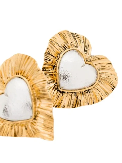 Shop Saint Laurent Héritage Radiating Heart Earrings In Gold