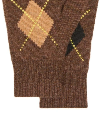 Shop Burberry Argyle-intarsia Knit Gloves In Brown
