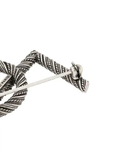 Shop Saint Laurent Opyum Monogram-plaque Brooch In Silver