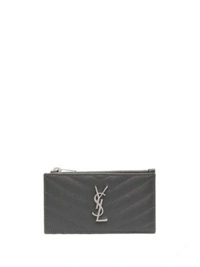 Shop Saint Laurent Monogram Fragments Zip Card Case In Grey