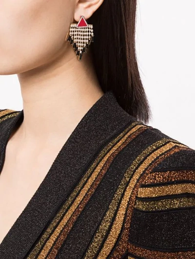 Shop Venna Triangle Crystal Tassel Earrings In Gold