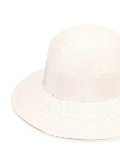 Shop Celine Deauville Woven Hat In Neutrals
