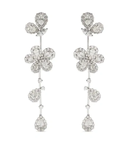 Shop David Morris 18kt White Gold Le Jardin Flower Drop Diamond Earrings