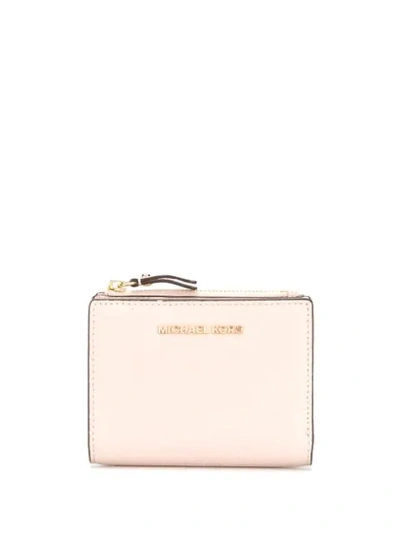 Shop Michael Michael Kors Jet Set Pebbled-effect Wallet In Pink